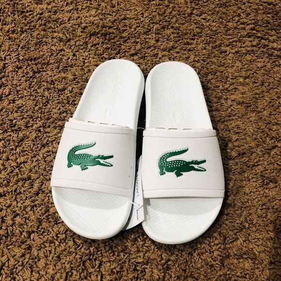 Brand New Men's Lacoste Croco Synthetic Slides White/Green Slip On Sandals Sz 13 - Picture 1 of 4